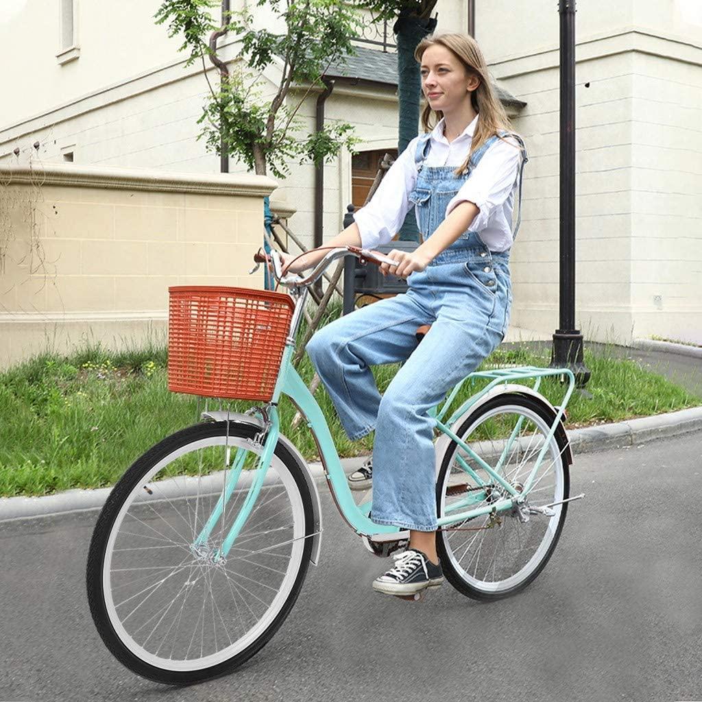 Women Bikes Beach Cruiser Bike 26in Classic Bicycle Retro Bicycle with Comfortable Seats and Baskets &amp; Back Seats Womens Bike Single Speed Bicycle Commuter Bicycle 【US Stock】