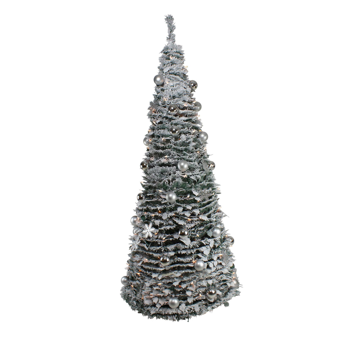 6' Pre-Lit Silver Tinsel Pop-Up Artificial Christmas Tree - Clear Lights