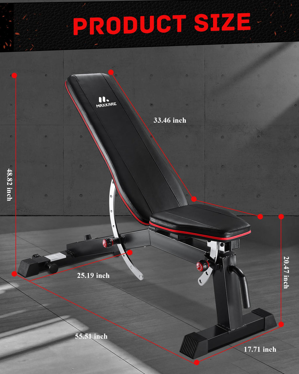 MaxKare Weight Bench Adjustable with 1000lbs Load Capacity 9+3 Levels Adjustable For Strength Training