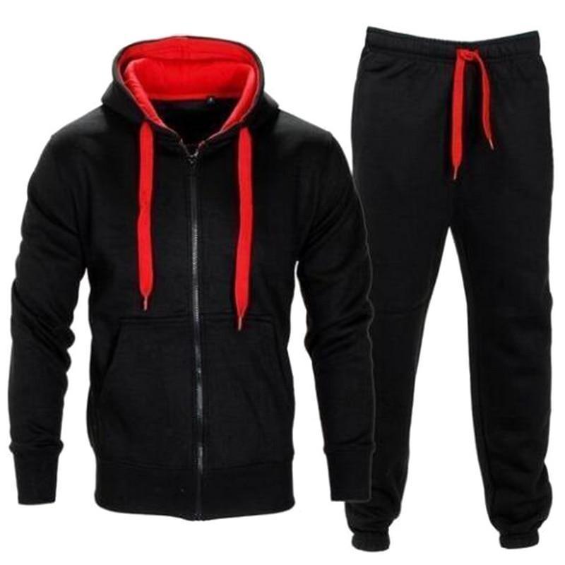 Tracksuit Men 2021 Autumn Sportwear Fashion Mens Hip Hop Set 2PC Zipper Hooded Sweatshirt Jacket+Pant Suit