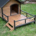LarDog House Lodwith Porch Deck Kennels Crates Solid Fir Spacious Deck for Sunny Nap Insulated Keep Rain Out Outdoor 67w X 31d X 38h