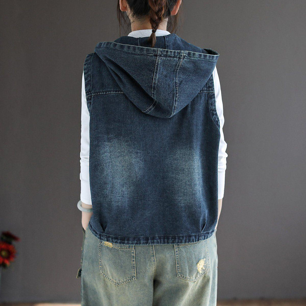summer hooded zipper loose denim waistcoat