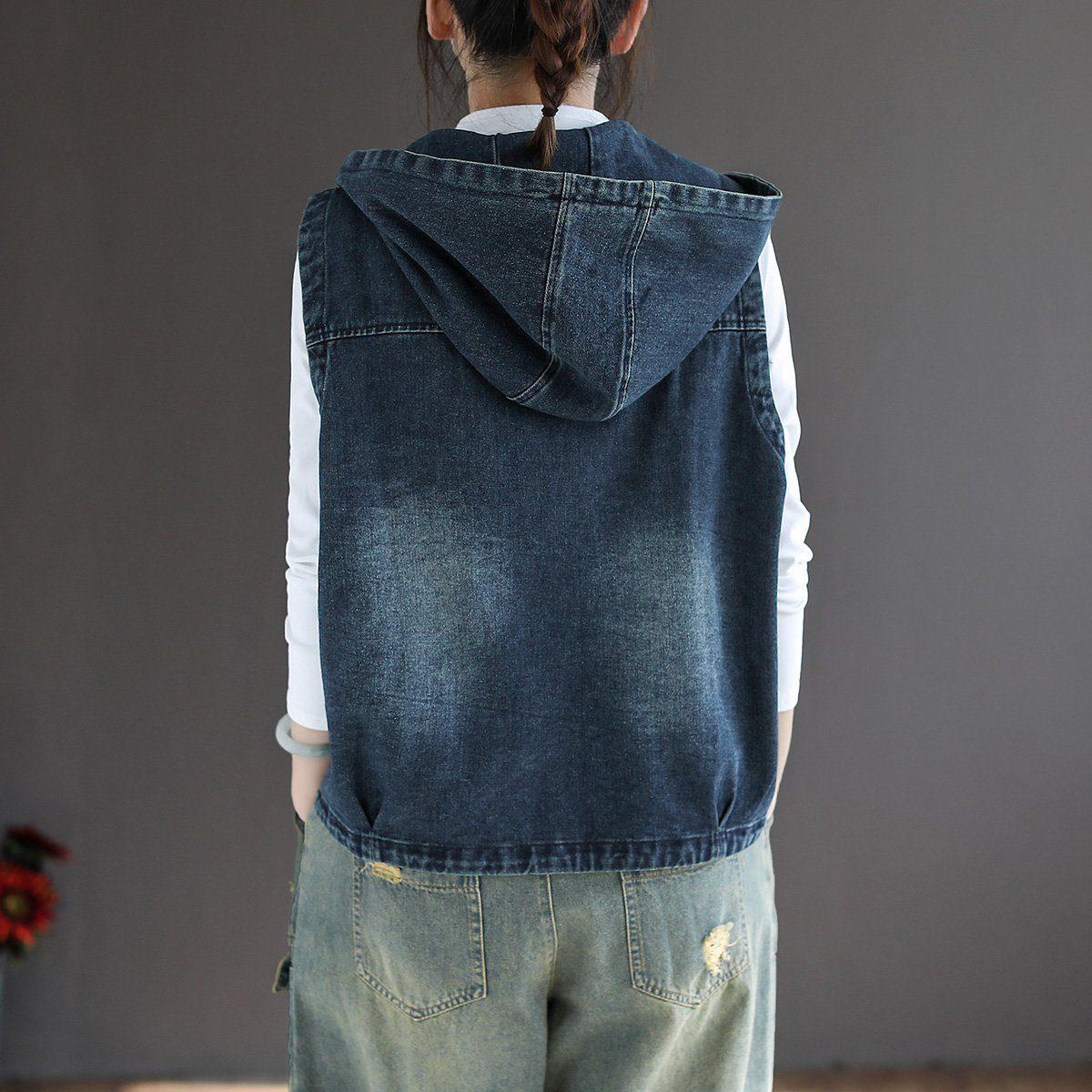 summer hooded zipper loose denim waistcoat
