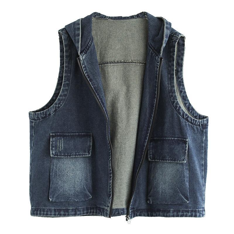 summer hooded zipper loose denim waistcoat