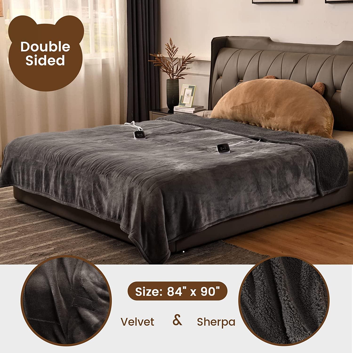 [Launch]  Queen Size 84" x 90" Electric Heated Throw Blanket, Dual Controllers, 5 Year Warranty, Velvet/Sherpa, 10 Heating Levels &amp; 1-12H Auto Off, Over-Heat Protect, ETL, Machine Washable
