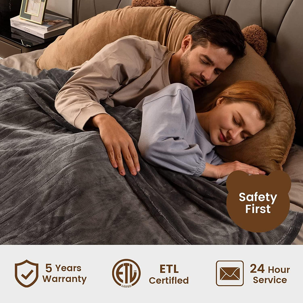 [Launch]  Queen Size 84" x 90" Electric Heated Throw Blanket, Dual Controllers, 5 Year Warranty, Velvet/Sherpa, 10 Heating Levels &amp; 1-12H Auto Off, Over-Heat Protect, ETL, Machine Washable