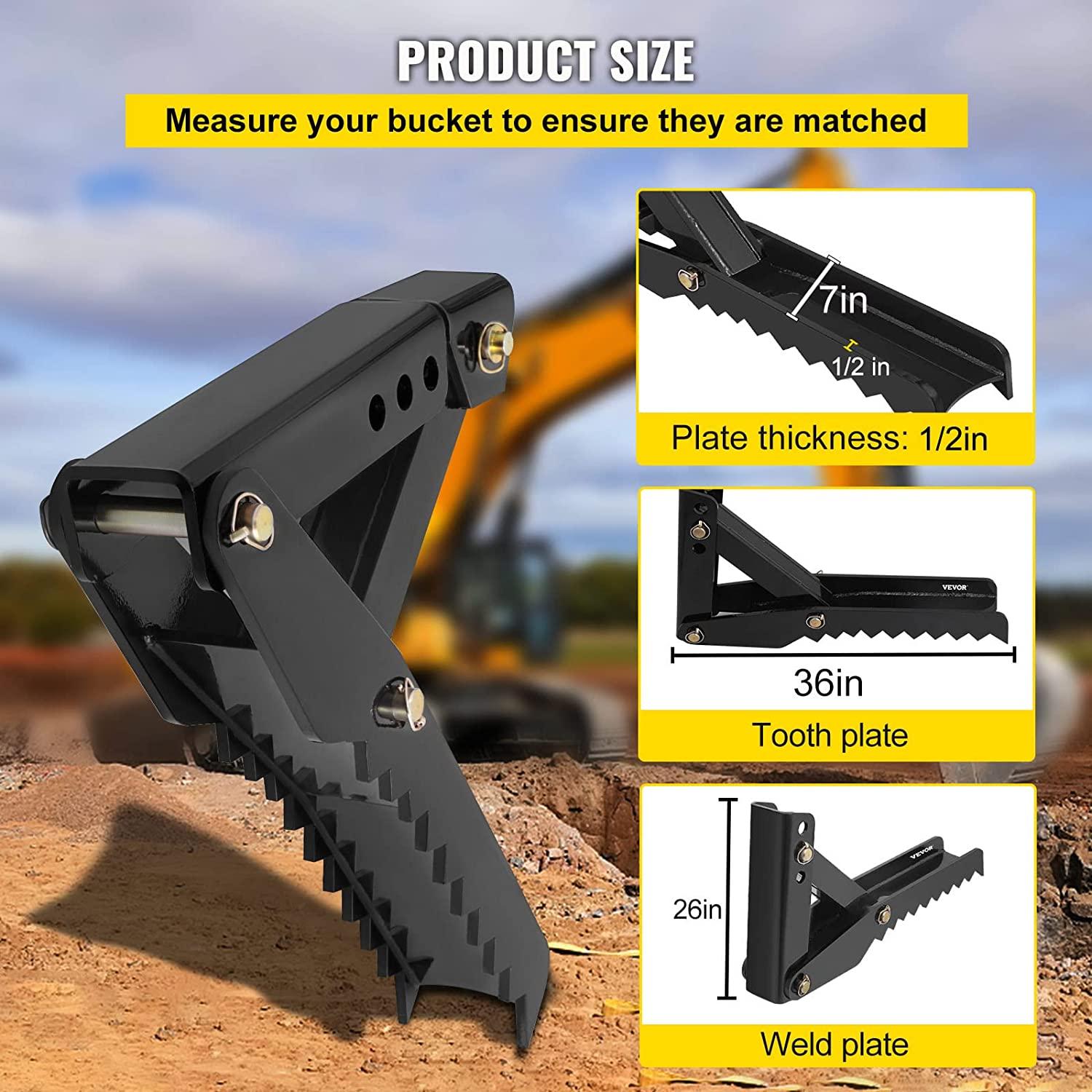 mophorn 36 inch backhoe excavator thumb attachments adjustable extreme weld on backhoe thumb hoe clamp 1/2inch teeth thick steel plate 16mm assembly bolt-on design