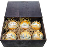 Victoria Bella 4" Christmas Tree Glass Ball, Christmas Motives on a Gold Background Hand-Painted by Skilled Artisian, Set of Christmas Ornaments in a Wooden Box, Set of 6