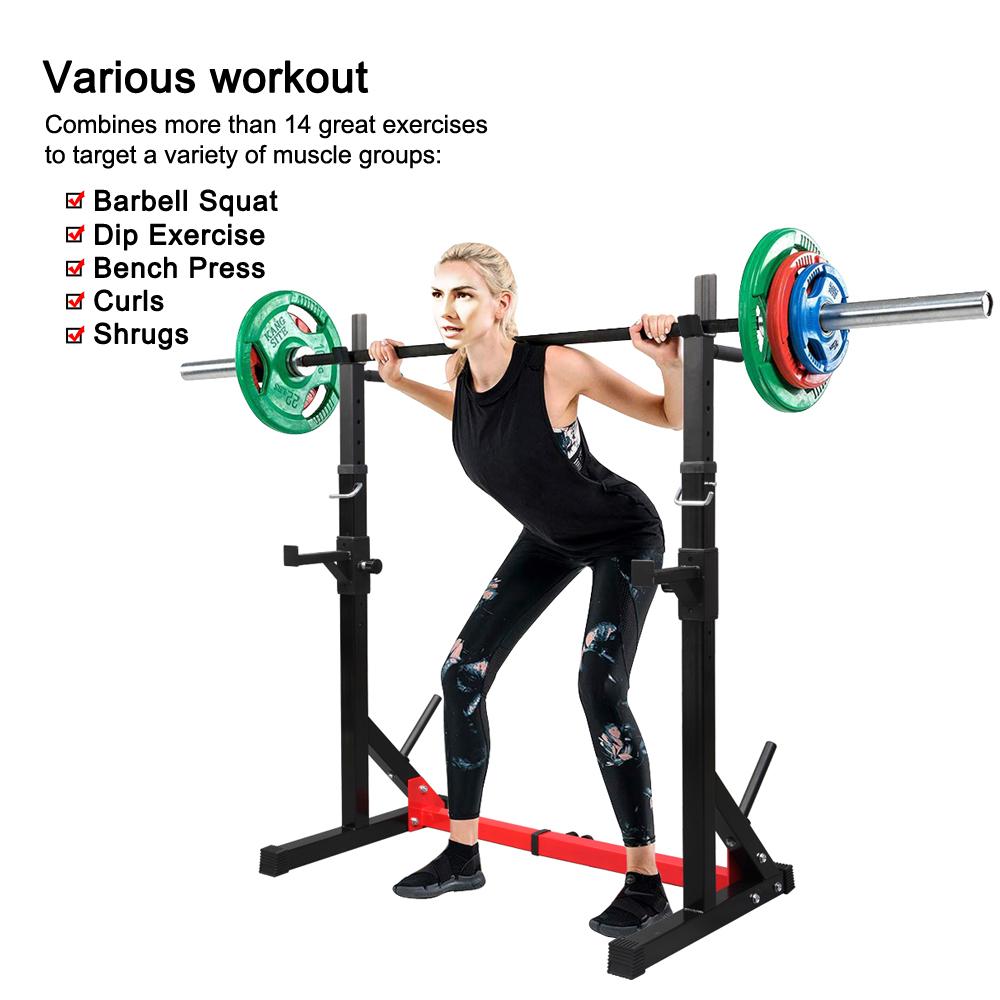 XGEEK Home Indoor Fitness Adjustable Multi-function Barbell Stand Squat Bench Press Trainer Steel Squat Rack for Gym Workout Exercise