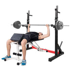 XGEEK Home Indoor Fitness Adjustable Multi-function Barbell Stand Squat Bench Press Trainer Steel Squat Rack for Gym Workout Exercise