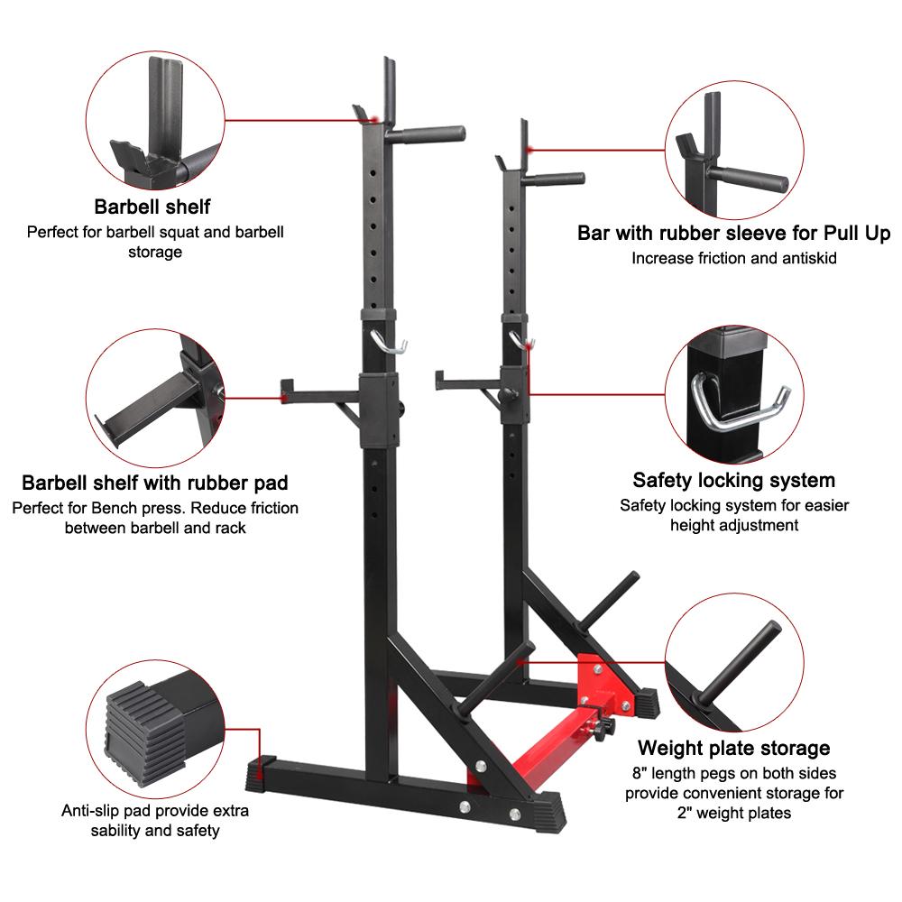 XGEEK Home Indoor Fitness Adjustable Multi-function Barbell Stand Squat Bench Press Trainer Steel Squat Rack for Gym Workout Exercise