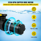 vevor 1hp swimming pool pump motor hayward 110v 5227gph in/above ground strainer