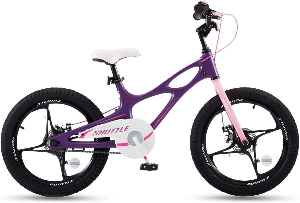 RoyalBaby Kids Bike Boys Girls Space Shuttle 14 16 18 Inch Magnesium Disc Brakes Training Wheels Kickstand Black White Purple 3-9 Years Bicycle