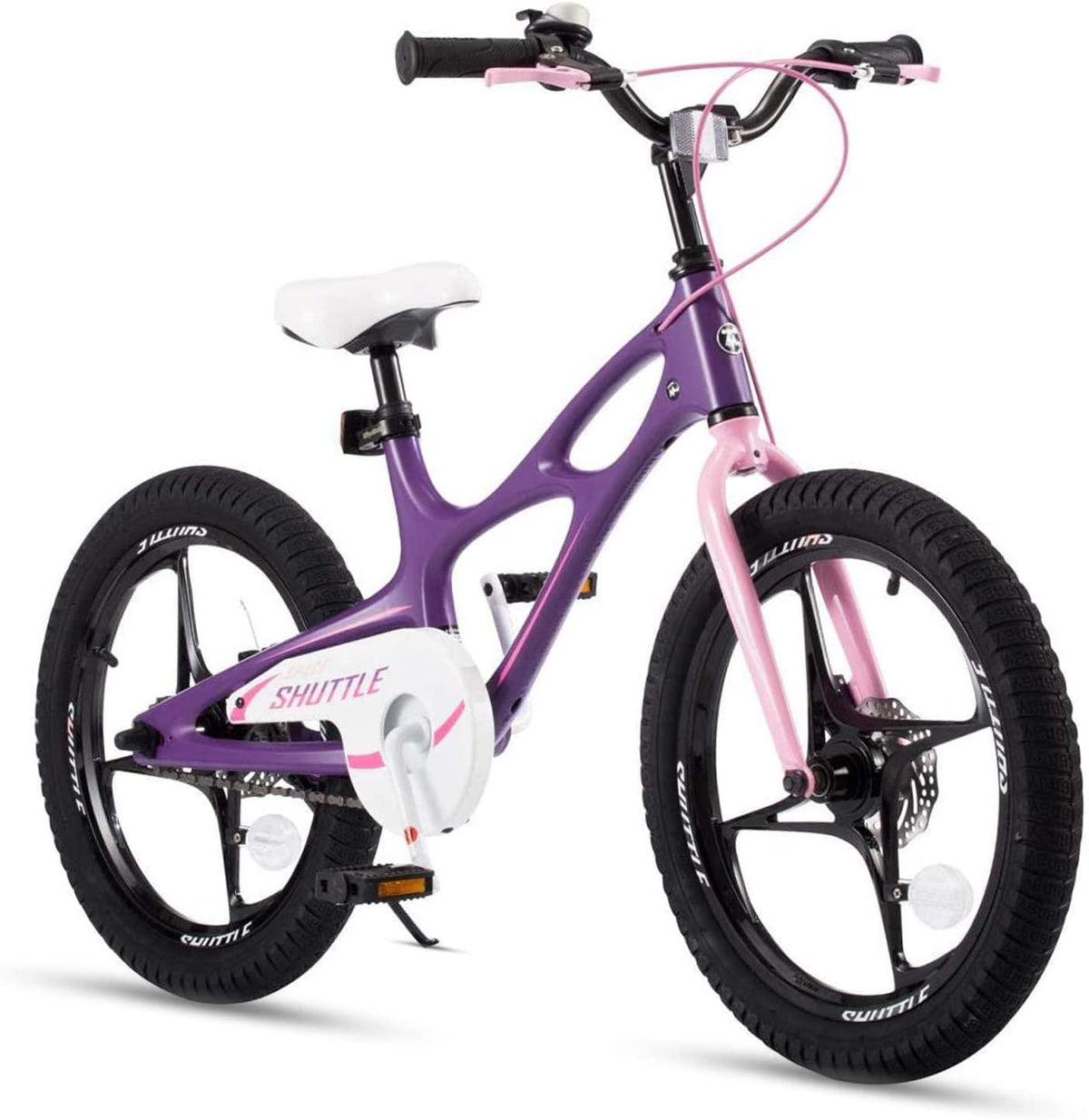RoyalBaby Kids Bike Boys Girls Space Shuttle 14 16 18 Inch Magnesium Disc Brakes Training Wheels Kickstand Black White Purple 3-9 Years Bicycle