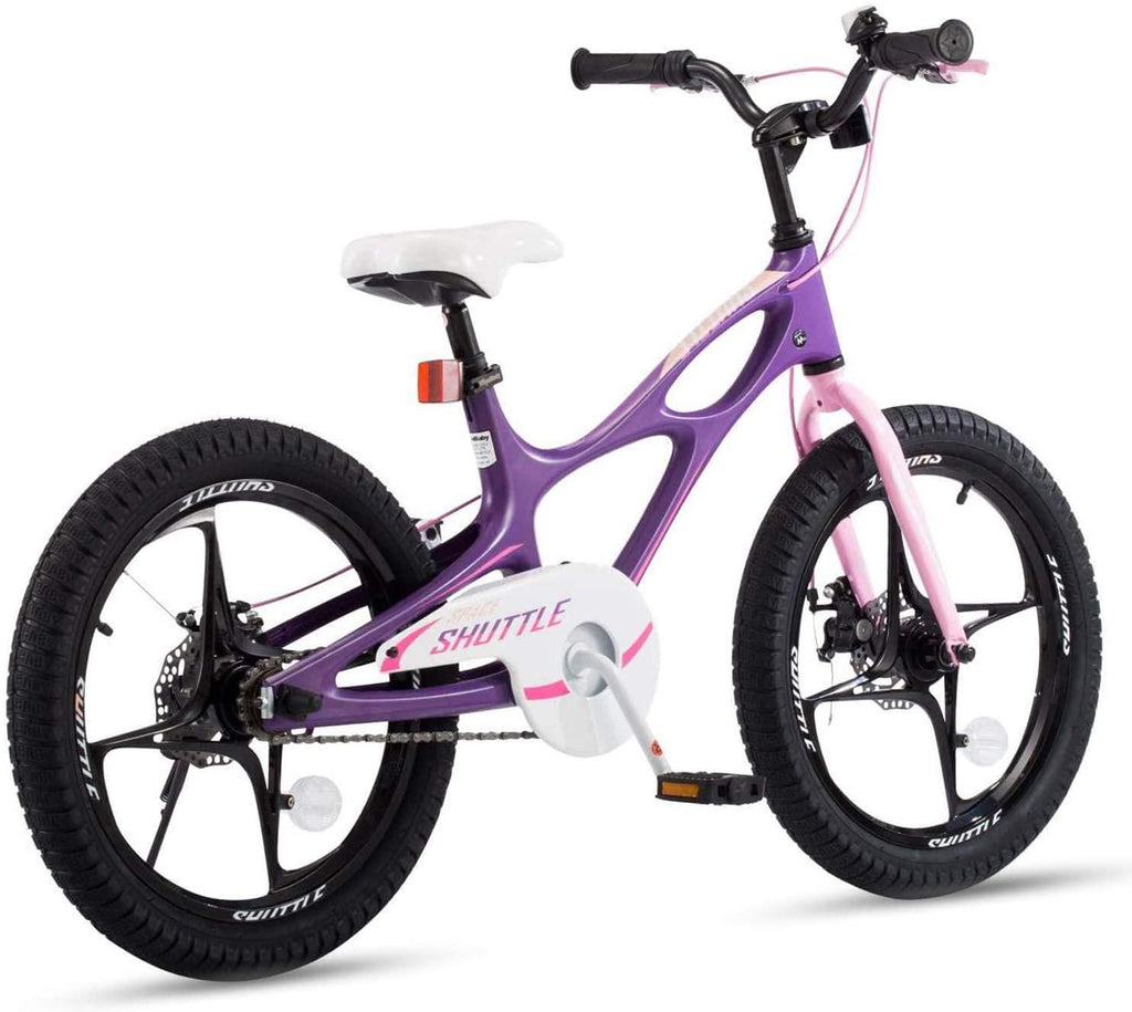 RoyalBaby Kids Bike Boys Girls Space Shuttle 14 16 18 Inch Magnesium Disc Brakes Training Wheels Kickstand Black White Purple 3-9 Years Bicycle