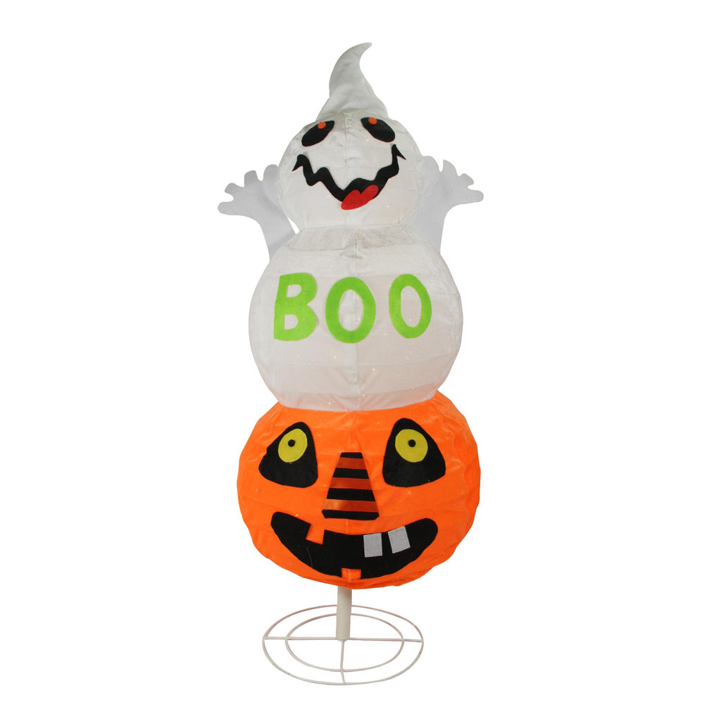 Northlight 37" Prelit "BOO" Ghost on Jack-o-Lantern Pumpkin Halloween Decoration - White/Orange