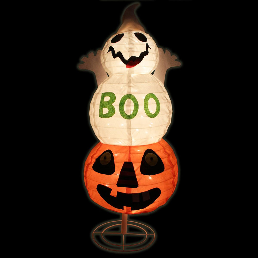 Northlight 37" Prelit "BOO" Ghost on Jack-o-Lantern Pumpkin Halloween Decoration - White/Orange