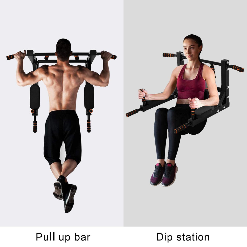 WJHWSX Wall Mounted Pull up Bar Station 2 in 1 Multifunctional Chin Up Bar, for Full-Body Strength Workouts Home Indoor Gym, Power Tower Exercise Training Equipment Fitness Set Support to 440Lbs
