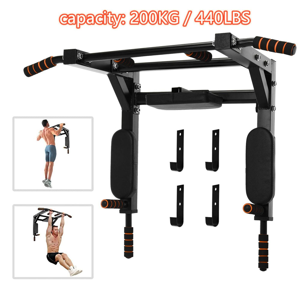 WJHWSX Wall Mounted Pull up Bar Station 2 in 1 Multifunctional Chin Up Bar, for Full-Body Strength Workouts Home Indoor Gym, Power Tower Exercise Training Equipment Fitness Set Support to 440Lbs