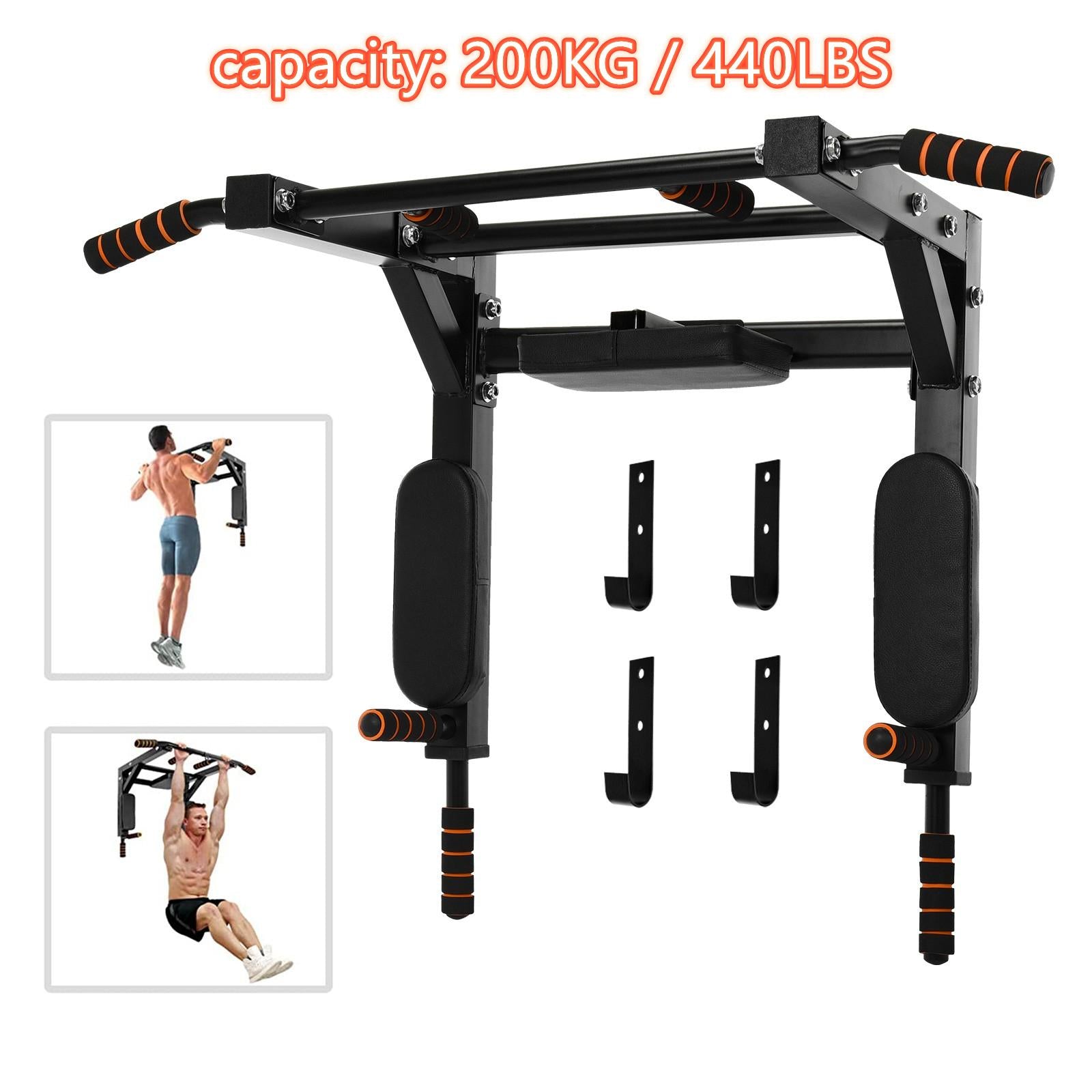 WJHWSX Wall Mounted Pull up Bar Station 2 in 1 Multifunctional Chin Up Bar, for Full-Body Strength Workouts Home Indoor Gym, Power Tower Exercise Training Equipment Fitness Set Support to 440Lbs