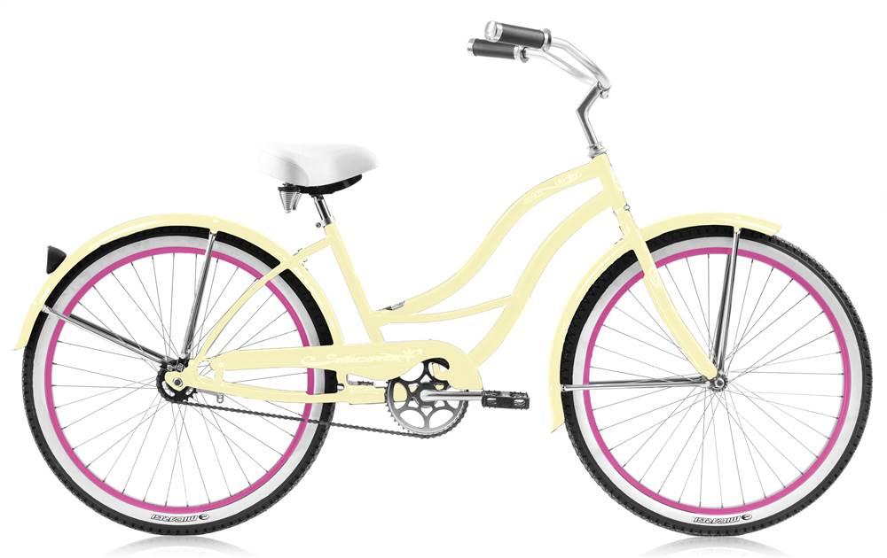 Micargi TAHITI 26" Beach Cruiser Coaster Brake  Steel Spokes One Piece Crank Alloy Pink Rims 36H With Fenders Color: Vanilla/ Pink