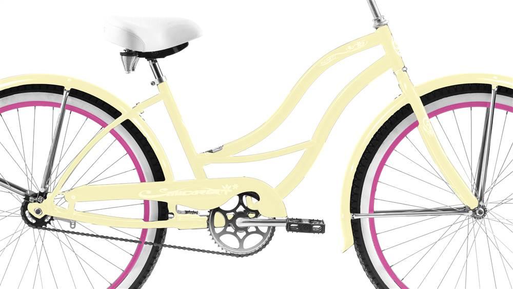 Micargi TAHITI 26" Beach Cruiser Coaster Brake  Steel Spokes One Piece Crank Alloy Pink Rims 36H With Fenders Color: Vanilla/ Pink