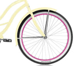 Micargi TAHITI 26" Beach Cruiser Coaster Brake  Steel Spokes One Piece Crank Alloy Pink Rims 36H With Fenders Color: Vanilla/ Pink