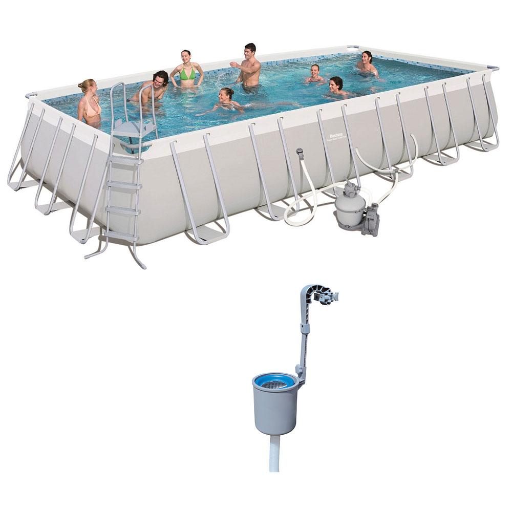 24ft x 12ft x 52in Rectangular Above Ground Pool Set w/ Pool Skimmer