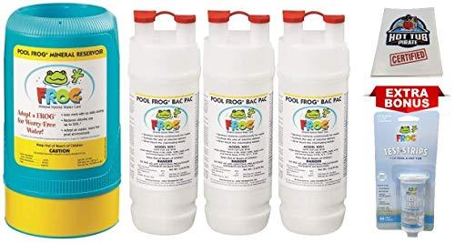 pool frog 6100 mineral reservoir purifier cartridge, replacement chlorine bac pac 3-pack and 50 5-way water test strips by king technology