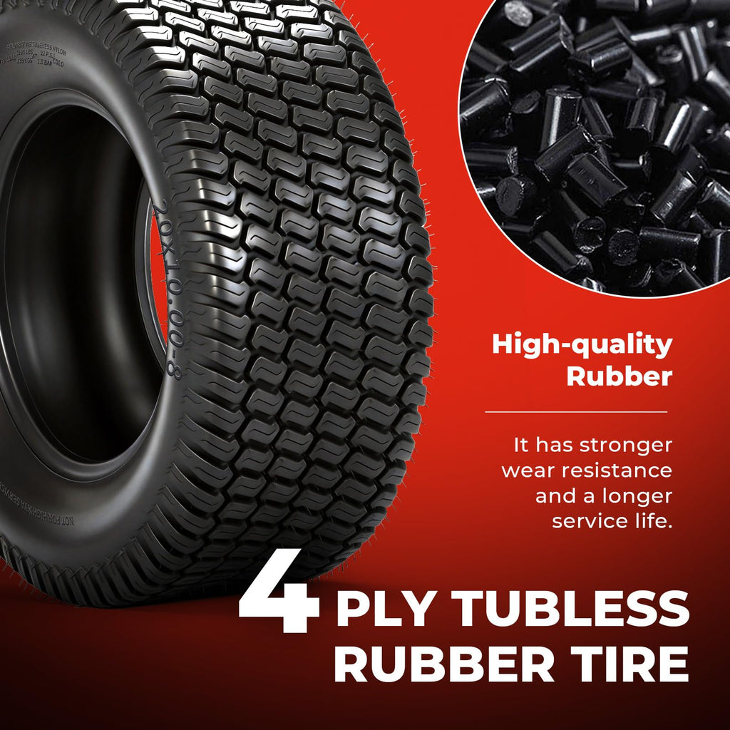 20x10.00-8 Lawn Mower Tires, 4 Ply Tubeless, Set of 2 | 20x10-8, 4PR, Turf-S Tread, Fits Riding Mowers, Lawn/Garden Tractors &amp; Golf Carts, Utility Vehicles, 2-Pack