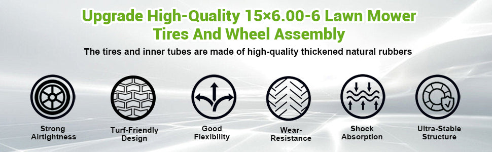 (2 Pack)  15x6.00-6nhs Lawn Mower Tires and Wheel Assembly, Replacement Riding Lawn Mower Front Tires, Compatible with    Lawn Mowers, 3/4" Bushings, 3" Centered Hub