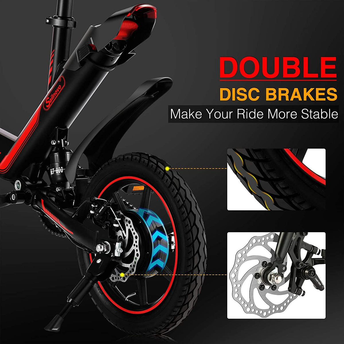 Electric Bicycle, Sailnovo 14'' Electric Bike for Adults and Teenagers with 18.6MPH 28 Miles Folding Electric Bike with Removable 36V 10.4Ah Lithium-Ion Battery Throttle &amp; Pedal Assist