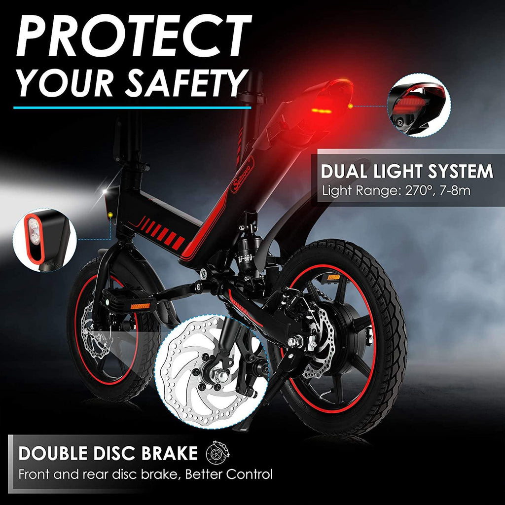 Electric Bike, Sailnovo Electric Bicycle with 18.6mph 28 Miles Electric Bikes for Adults Teens E Bike with Pedals, 14" Waterproof Folding Mini Bikes with Dual Disc Brakes, 36V 10.4Ah Lithium Battery