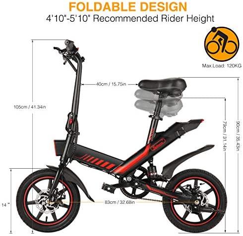Electric Bike, Sailnovo Electric Bicycle with 18.6mph 28 Miles Electric Bikes for Adults Teens E Bike with Pedals, 14" Waterproof Folding Mini Bikes with Dual Disc Brakes, 36V 10.4Ah Lithium Battery