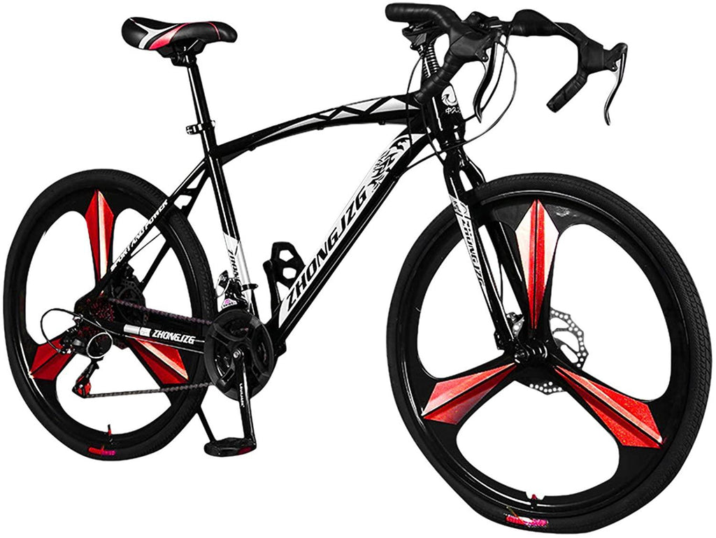 High Carbon Steel Road Bike for Men Women,700C Wheels Road Bike 21 Speed Dual Disc Brake, Spoke/Knife Wheel Style, for Entry Level Or Commuting