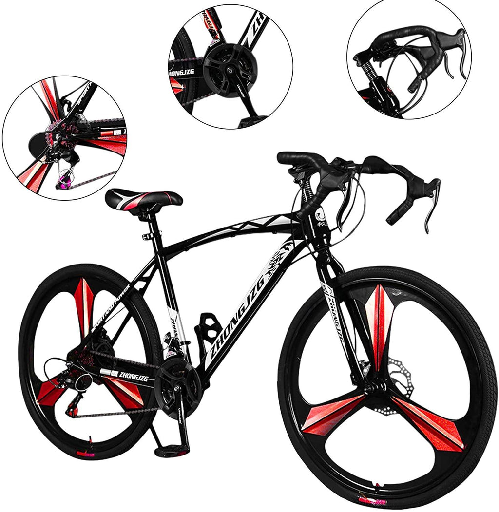 High Carbon Steel Road Bike for Men Women,700C Wheels Road Bike 21 Speed Dual Disc Brake, Spoke/Knife Wheel Style, for Entry Level Or Commuting
