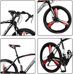 High Carbon Steel Road Bike for Men Women,700C Wheels Road Bike 21 Speed Dual Disc Brake, Spoke/Knife Wheel Style, for Entry Level Or Commuting