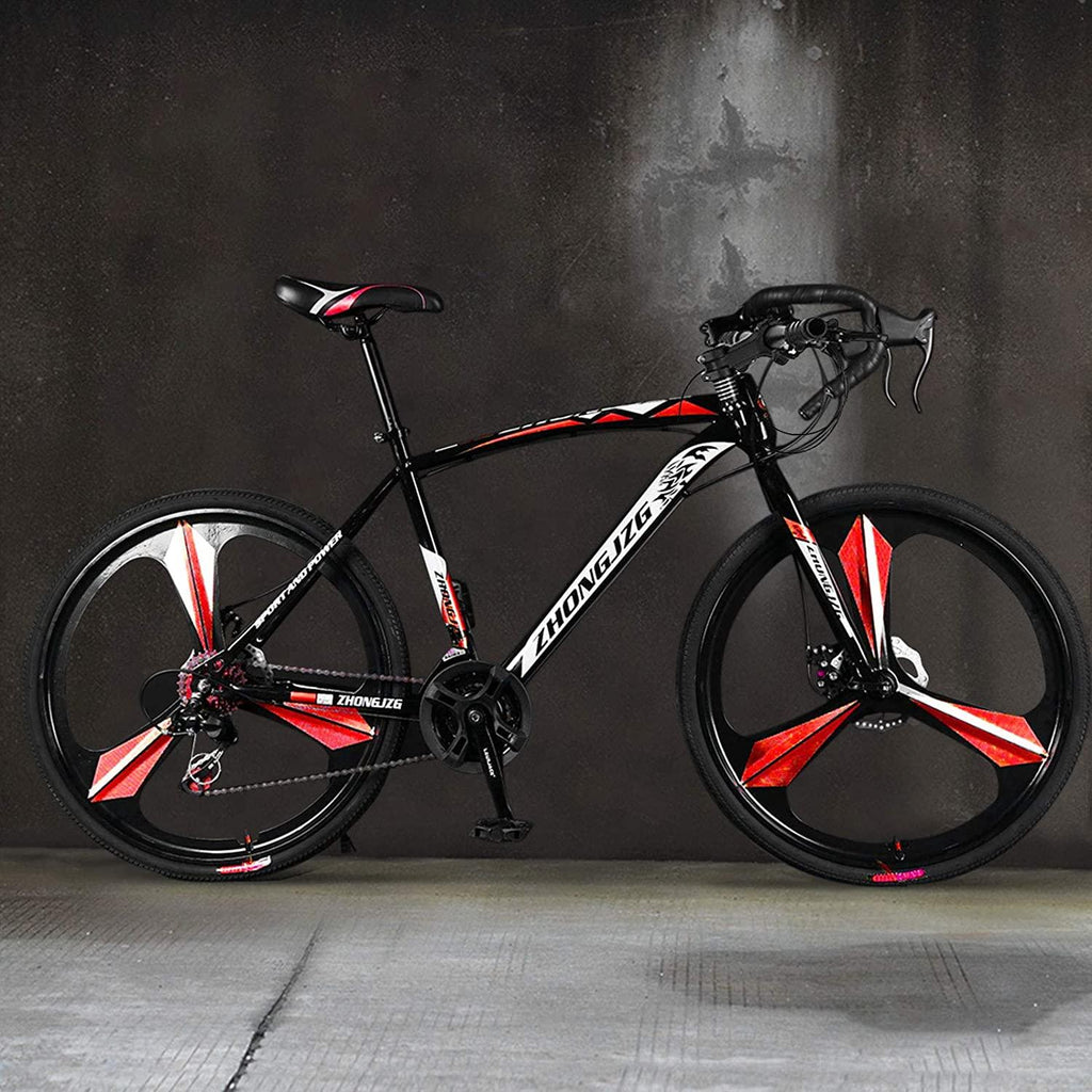 High Carbon Steel Road Bike for Men Women,700C Wheels Road Bike 21 Speed Dual Disc Brake, Spoke/Knife Wheel Style, for Entry Level Or Commuting