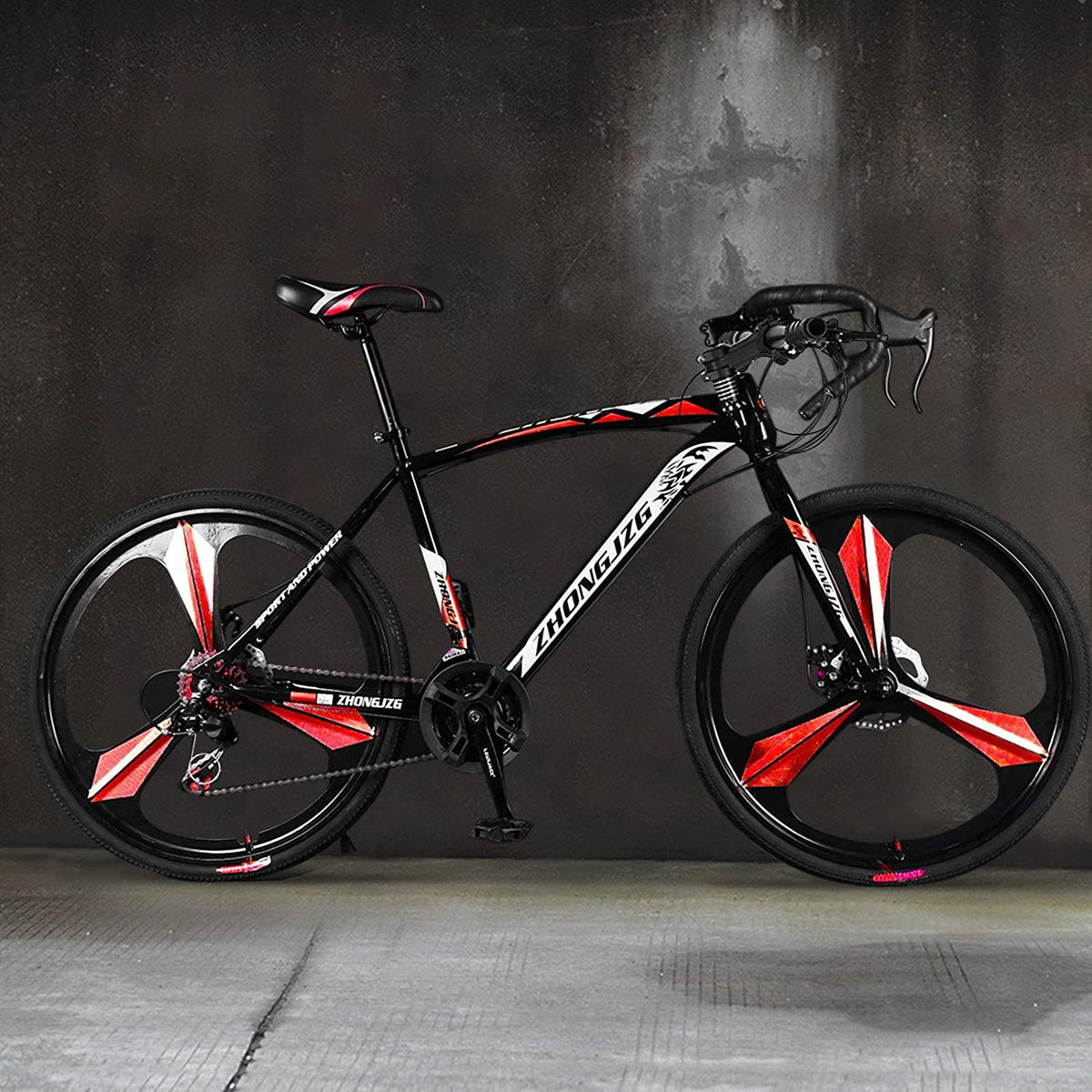 High Carbon Steel Road Bike for Men Women,700C Wheels Road Bike 21 Speed Dual Disc Brake, Spoke/Knife Wheel Style, for Entry Level Or Commuting