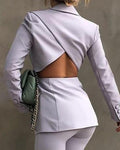 lapel collar cut-out back single button pocket blazer