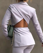 lapel collar cut-out back single button pocket blazer