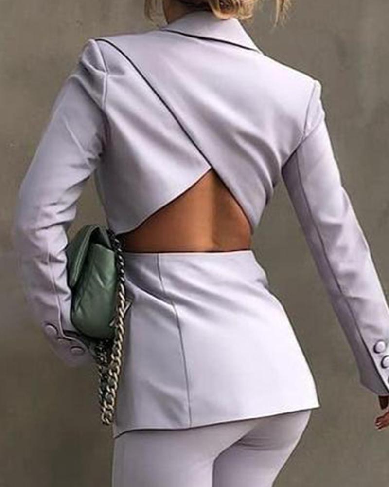 lapel collar cut-out back single button pocket blazer