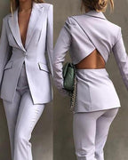 lapel collar cut-out back single button pocket blazer