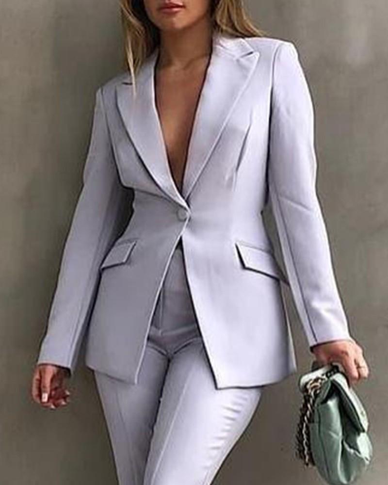 lapel collar cut-out back single button pocket blazer