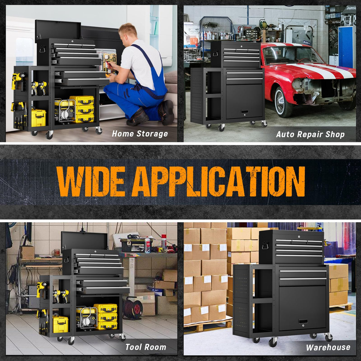 8-Drawer Rolling Tool Chest,3-in-1 Tool Box on Wheels with Lockable Steel Garage, Detachable Top Toolbox & Bottom StoraCart with Additional Cabinet for Repair Room,Warehouse, 2026 Black