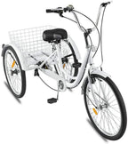 HomeCiCi Mountain Tricycle for Adults, 3 Wheeled 7-Speed Mountain Tricycle 24 inch Men's Women's Tricycles Cruiser Bike, Adjustable Padded Seat, Practical LarBasket, W/Installation Tools