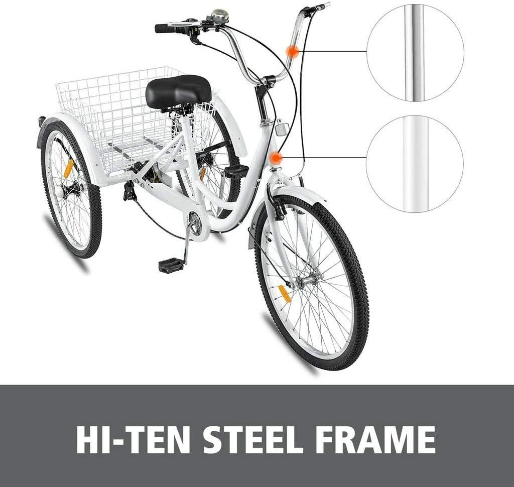 HomeCiCi Mountain Tricycle for Adults, 3 Wheeled 7-Speed Mountain Tricycle 24 inch Men's Women's Tricycles Cruiser Bike, Adjustable Padded Seat, Practical LarBasket, W/Installation Tools