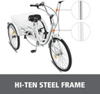 Adult Tricycle,1/7 Speed 3-Wheel for Shopping with Installation Tools,Leisure Bike