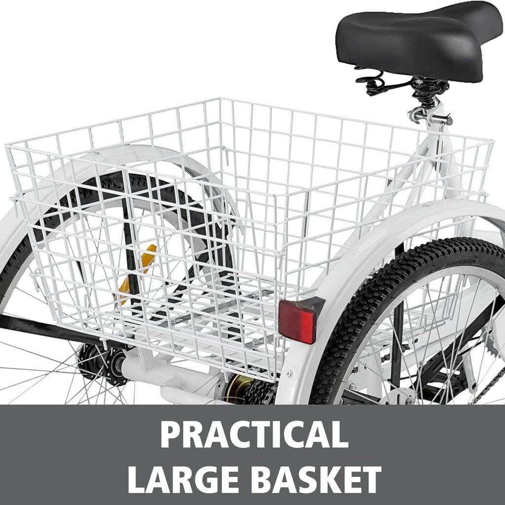 HomeCiCi Mountain Tricycle for Adults, 3 Wheeled 7-Speed Mountain Tricycle 24 inch Men's Women's Tricycles Cruiser Bike, Adjustable Padded Seat, Practical LarBasket, W/Installation Tools