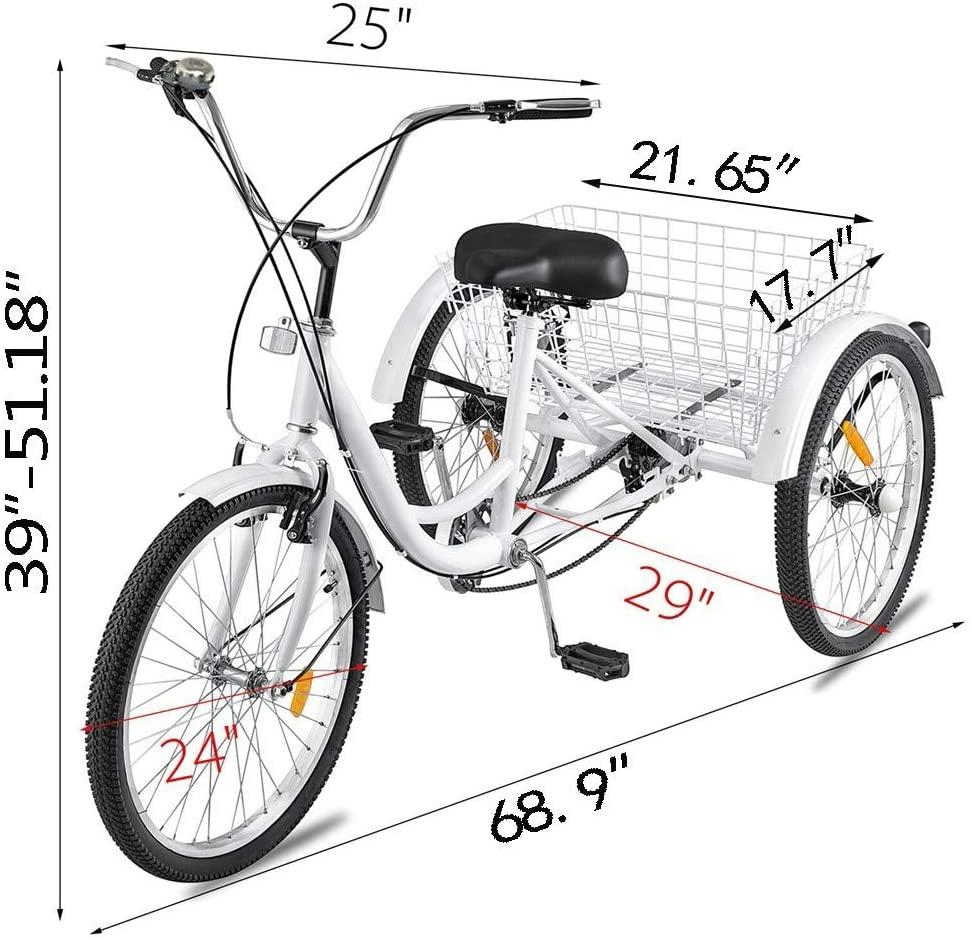 HomeCiCi Mountain Tricycle for Adults, 3 Wheeled 7-Speed Mountain Tricycle 24 inch Men's Women's Tricycles Cruiser Bike, Adjustable Padded Seat, Practical LarBasket, W/Installation Tools